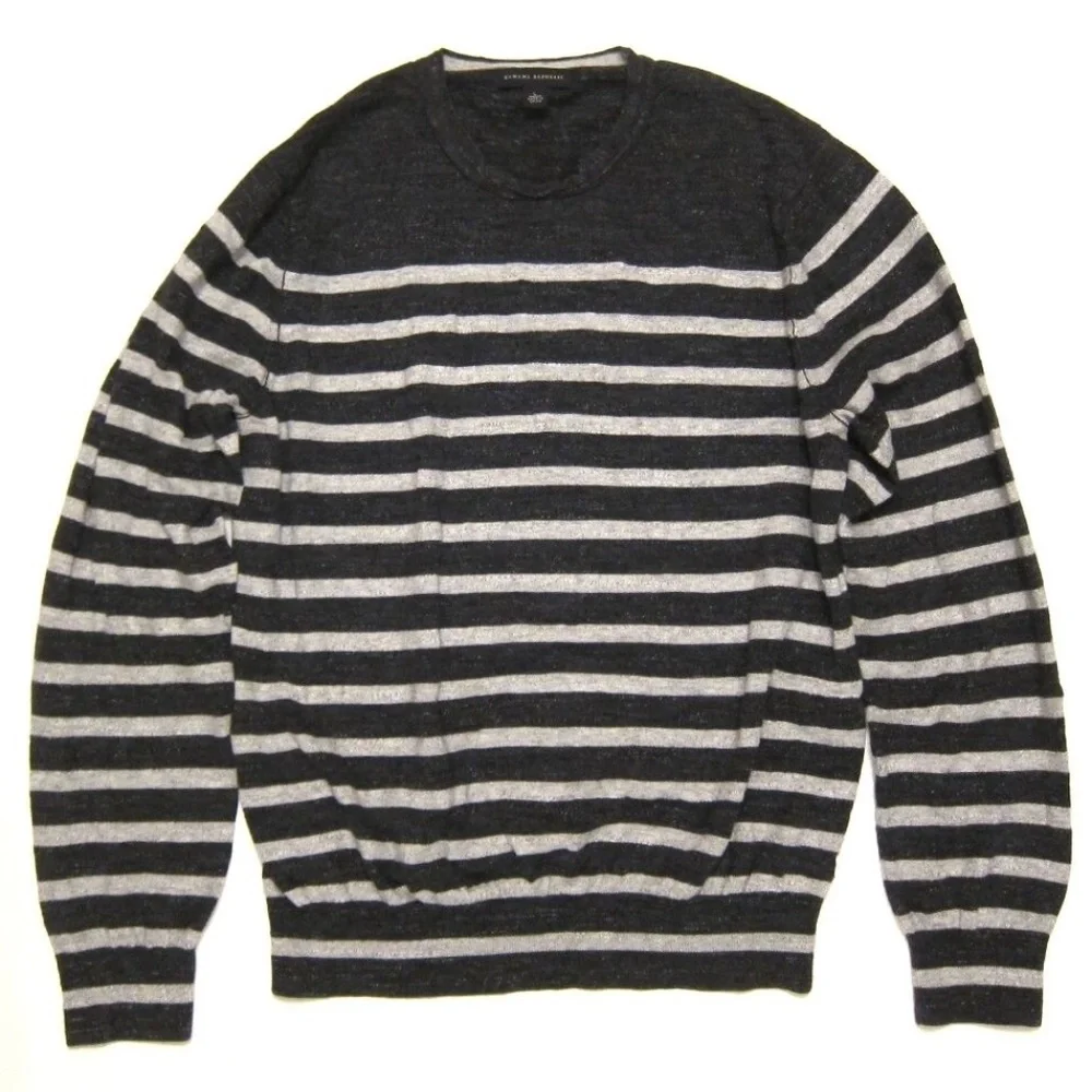 Mens Banana Republic Knit Cotton Stripe Sweater Gray & Charcoal